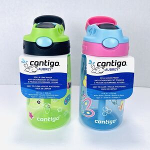 Set of 2 of Contigo Kids Aubrey Water Bottle 14 Oz Blue Green Pink BPA FREE NEW